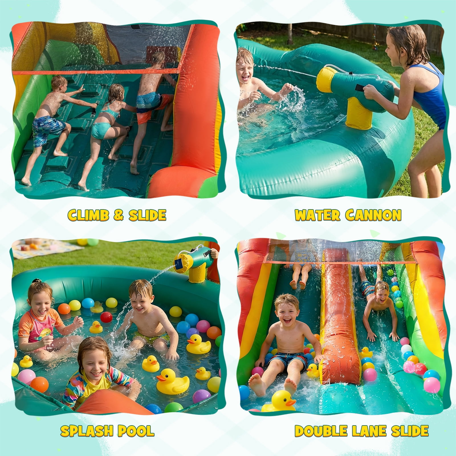 STICCIO 23ft Inflatable Water Slide with Blower, Double Lane Climbing Wall Water Cannon Deep Splash Pool, for Kids & Adults, Palm Tree Green