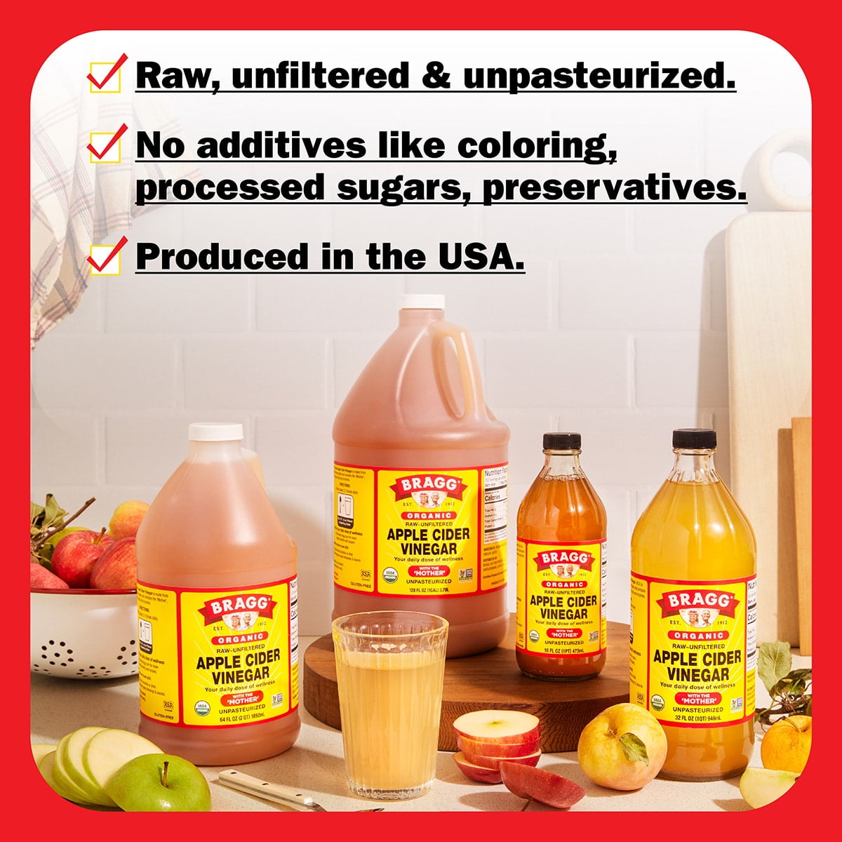 (12 pack) Bragg Organic Apple Cider Vinegar with the Mother, Raw and Unfiltered, 16 fl oz