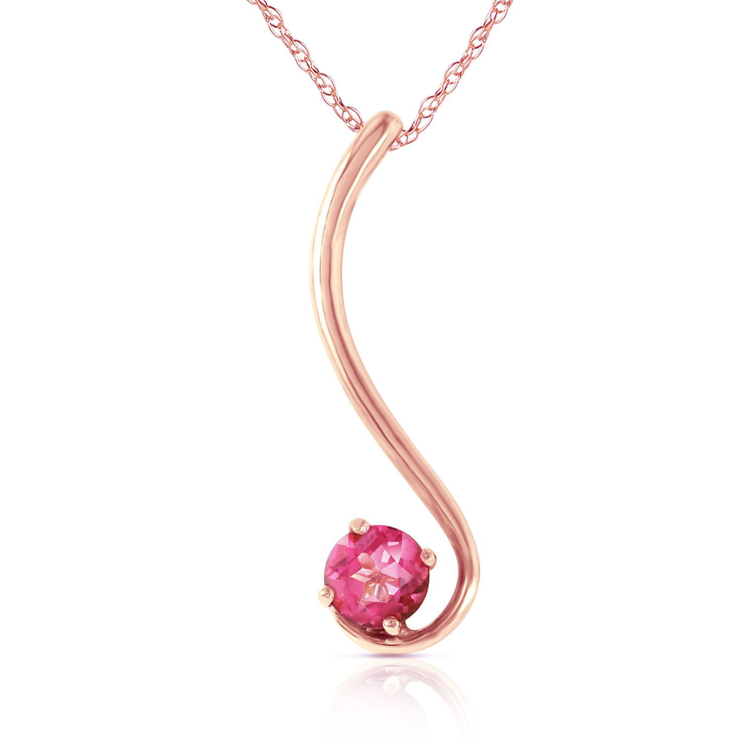 ALARRI 14K Solid Rose Gold Necklace w/ Natural Rose Topaz & Diamond with 24 Inch Chain Length 