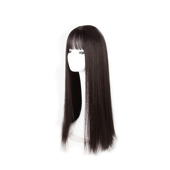 Holiday Deals! Gspmoly Human Hair Wigs, Wig Bangs Female Black Long Hair Soft Girl Realistic Fake Lace Front Wigs