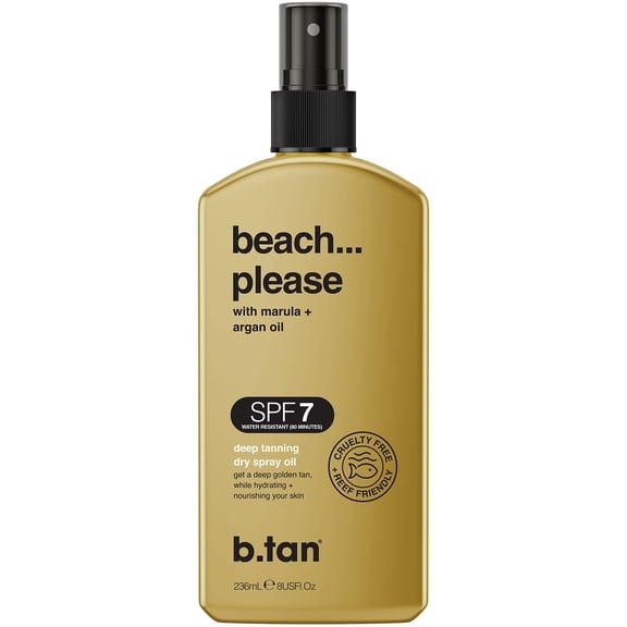 b.tan SPF 7 Deep Tanning Oil Dry Spray | Beach... Please - Fast, Best Dark Outdoor Body Bronzing Mist, Get a Bronze & Golden Sun Tan, Nourishes Skin w/ Marula & Argan Oil, Austrailian Brand, 8 Fl Oz