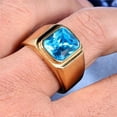thumbnail image 3 of PAMTIER Men's Stainless Steel Gold Plated Ring with Square Light Blue Gem Stone Size 8, 3 of 4
