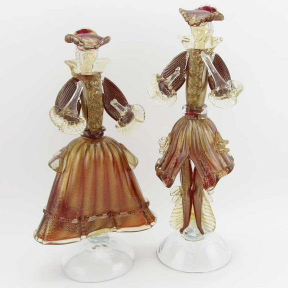 GlassOfVenice Murano Glass Venetian Goldonian Couple - Red and Gold