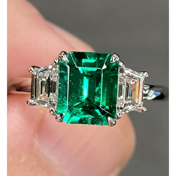 925 Sterling Silver Green Lab Emerald Ring Engagement Ring Gift For Love