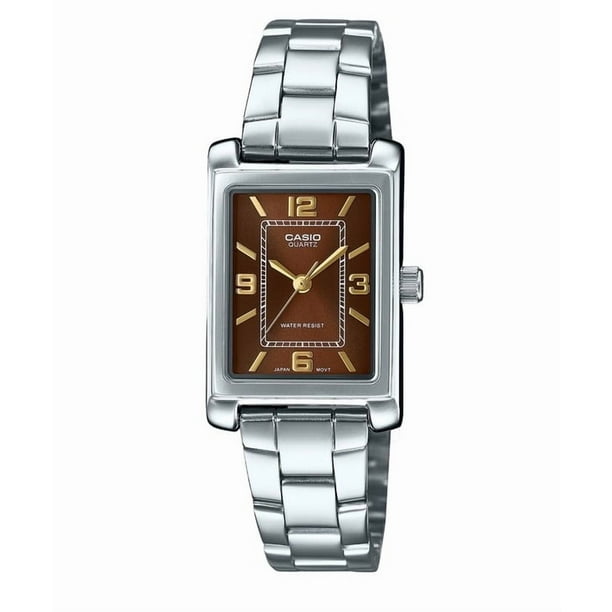 Casio Reloj Estándar Analógico de Acero Inoxidable con Esfera Marrón y Movimiento de Cuarzo, Modelo LTP-1234DD-5A para Mujer.