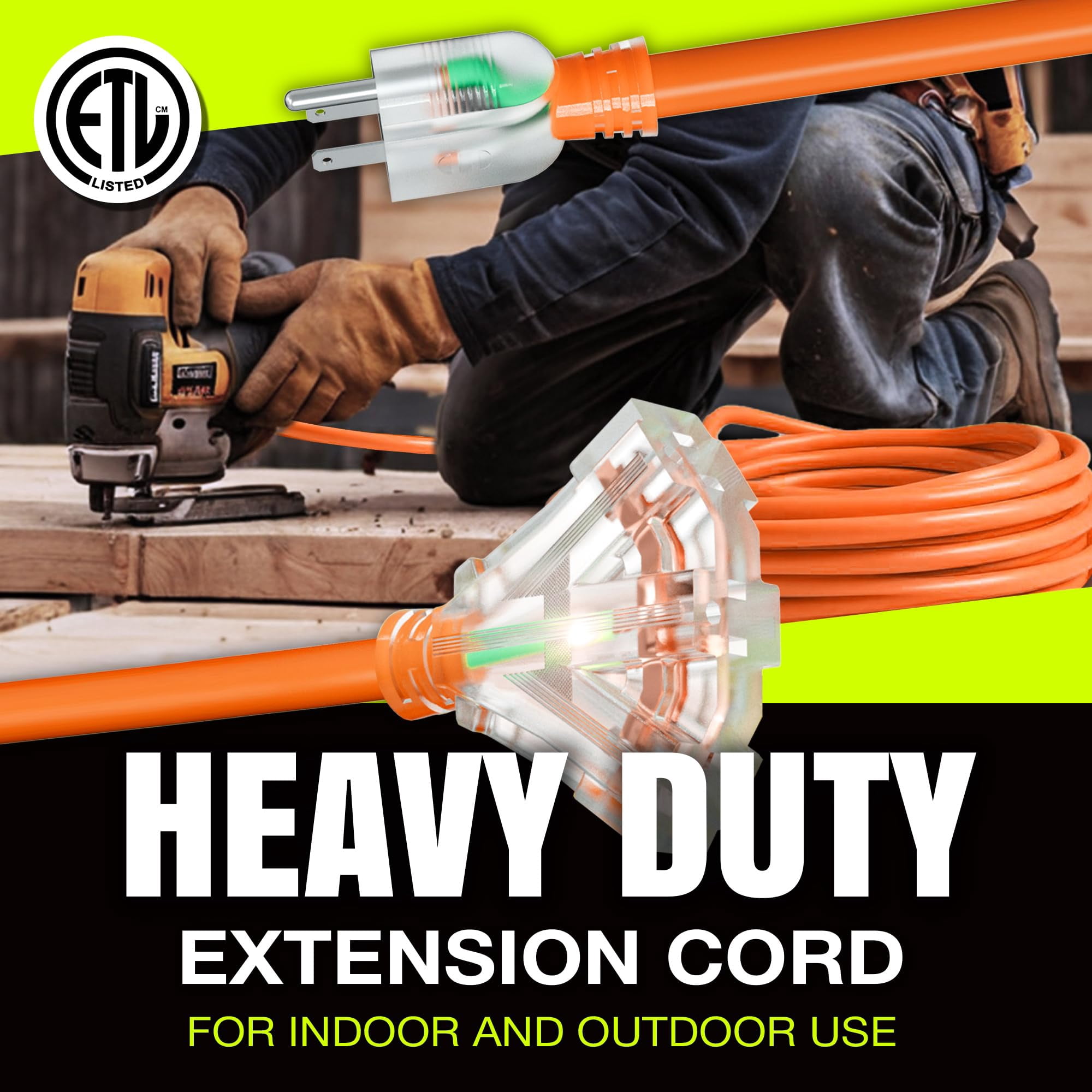 75ft Outdoor/Indoor Extension Cord 3-Outlet 12/3 Gauge Extra Heavy Duty ETL Listed, 3 Prong SJTW, Waterproof, Flexible Cold-Resistant Long Power Cord,125 Amp 1875W, Orange by LifeSupplyUSA
