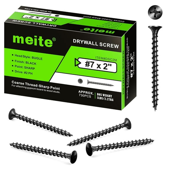 MEITE Drywall Screws, #7 x 2" Coarse Thread Wood Screws for Drywall, Wood and Furniture (5 LBS)