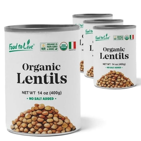 Organic Canned Lentils, 14 oz (Pack of 4) – Unsalted, Non-GMO, Vegan – by Food to Live