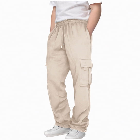 NOLDARES Boys Sweatpants Kids Athletic Pants Causal Joggers Workout Clothes with Pocket Drawstring(Beige,7-8 Years)