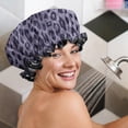 thumbnail image 5 of Shower Caps,Leopard Pattern Purple Waterproof Shower Cap for Women 4 Pieces,Double Reusable Hair Cover for Shower PEVA Elastic Stretch Hem, 5 of 7