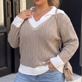 thumbnail image 4 of CHGBMOK Women's Plus Size Sweaters Loose Fit Color Block V Neck Pullover Rib Trim Long Sleeve Tops, 4 of 7