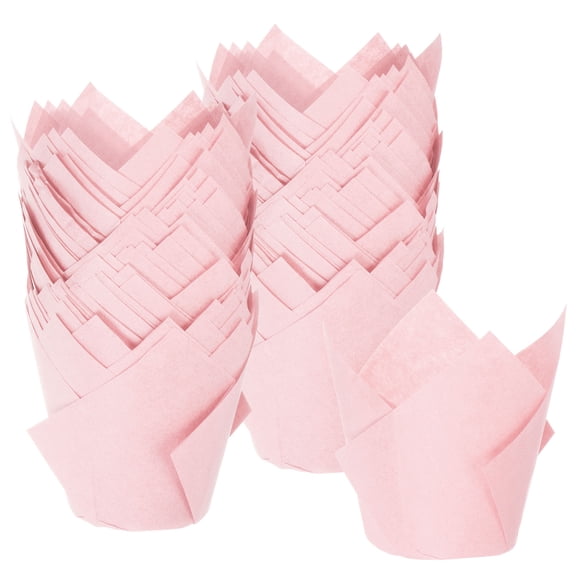 100-Pack Tulip Cupcake Liners, Standard Size Heat-Resistant Greaseproof Paper Baking Cups for Wedding/Birthday Party/Christmas[Pink]