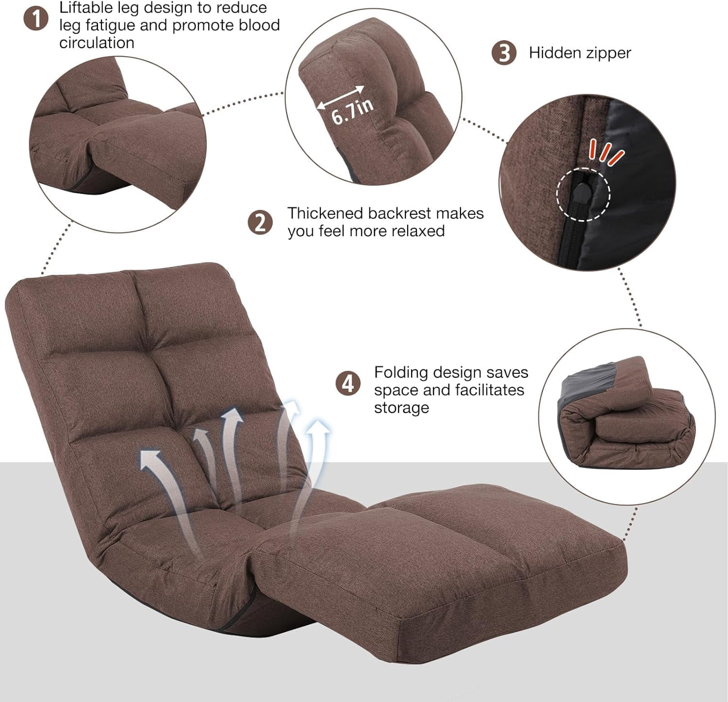 Floor Chair with Footrest Adjustable Backrest with 14 Positions Footrest 5-Position Adjustment Foldable Floor Gaming Chair for Easy Storage Linen Fabirc Chaise Lounge