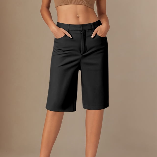 MKLEKYY Pijamas de Mujer Algodon, Pantalones Cortos de Sarga de Alta Elasticidad, Cómodos E Informales, de 12,7 Cm y Pierna Recta, de Color Liso y Corte Holgado.