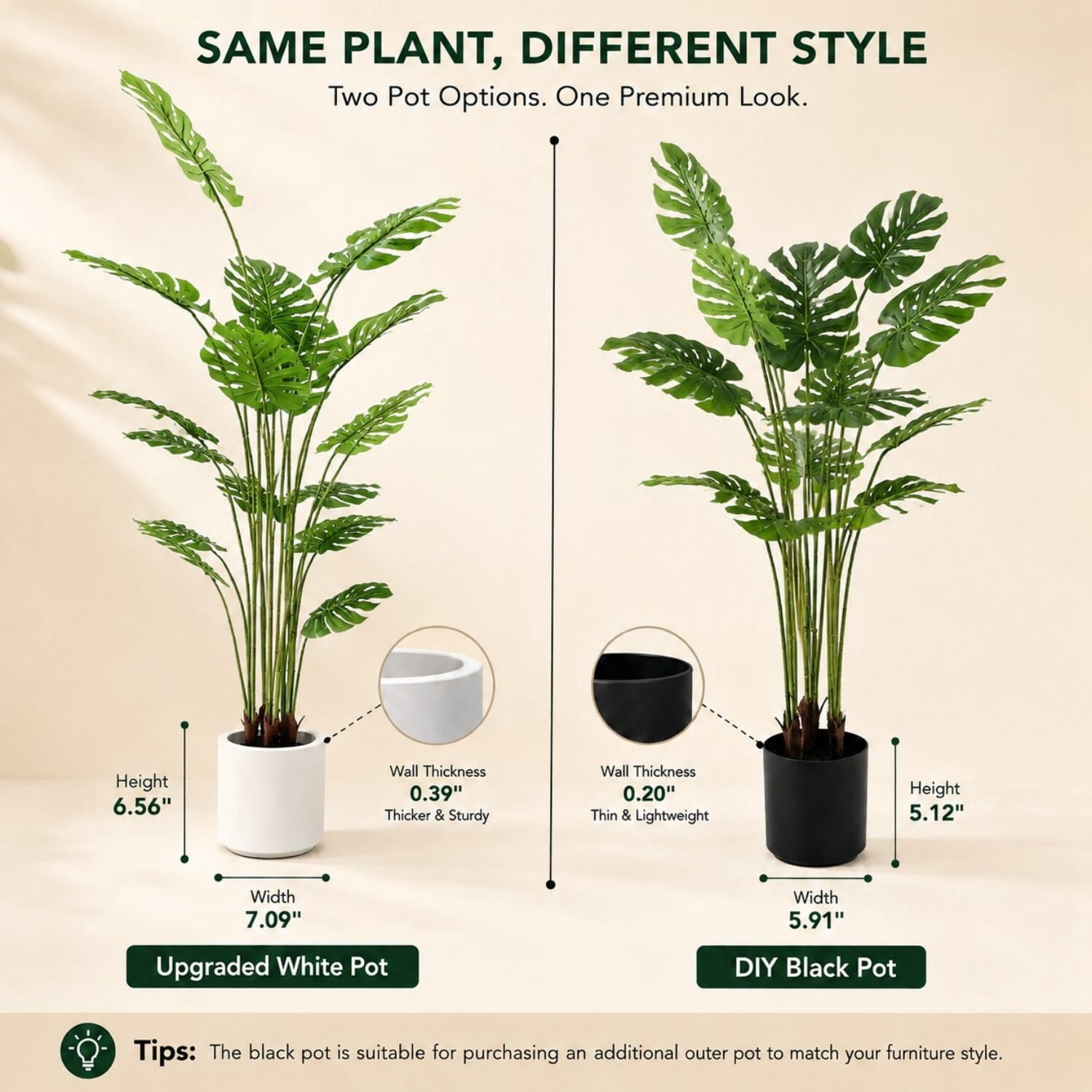 Easy4Home 4FT Artificial Plant Fake Tropical Potted Tree Indoor Faux Floor Plant for Home Office Decor, White Pot