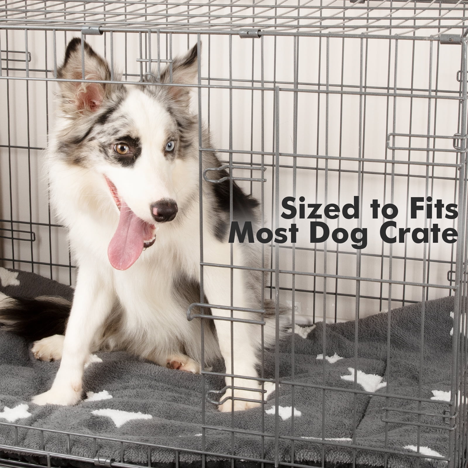 Dog Crate Mats with Non Slip Bottom Washable Dog Bed for Cage Soft Dog Crate Pad with Star Pattern, Gray, 24*18