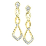 DIAMOND DEAL 10kt Yellow Gold Womens Round Diamond Cascading Teardrop Dangle Earrings 1/10 Cttw
