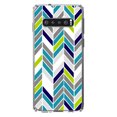 thumbnail image 1 of DistinctInk Clear Shockproof Hybrid Case for Samsung Galaxy S10+ PLUS(6.4" Screen) - TPU Bumper, Acrylic Back, Tempered Glass Screen Protector - Teal Navy Grey Herringbone, 1 of 2