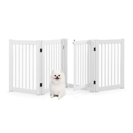 30 Inch Tall 4-Panel Freestanding Pet Gate Wooden Dog Fence
