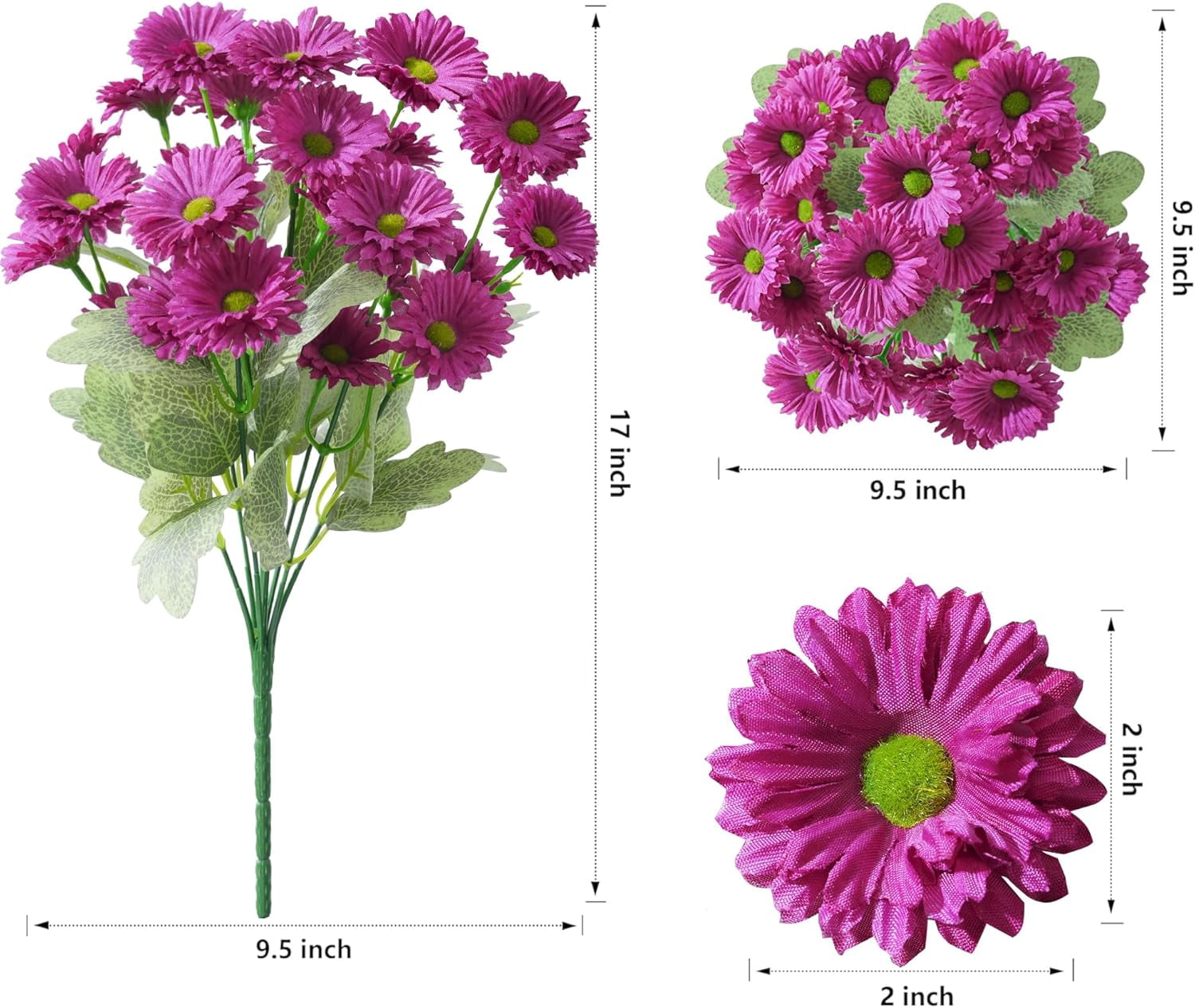 Artificial Flowers for Outdoors Spring Summer Outside Decor, 6 Bundles Fake Daisy Wild Silk Flowers UV Resistant Outdoor Faux Plants for Planter Front Door Porch Balcony Yard, Fuchsia