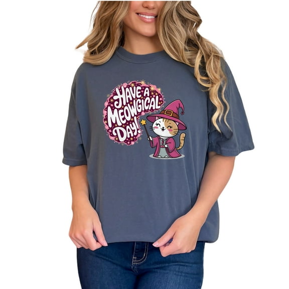 Have A Magical Cat Day T-Shirt, Cute Cat Witch Tee, Funny Cat Lover Shirt, Adorable Feline Design, Unique Gift Idea, Casual Wear, Denim Comfort Colors T-Shirt, Small