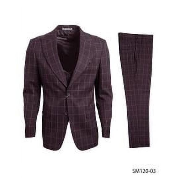 Stacy Adams Mens Burgundy Windowpane Suit 3 Piece SM120H-03