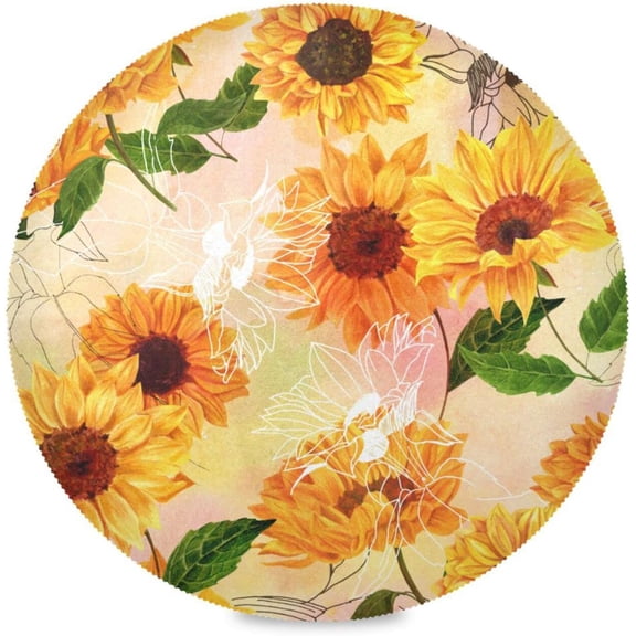 48"X 48" Sunflower Floral Summer Flower Elastic Fitted Edged Round Tablecloth Fade Resistant Anti-Shrink Table Cloth Washable Table Cover for Banquet Home Indoor or Outdoor