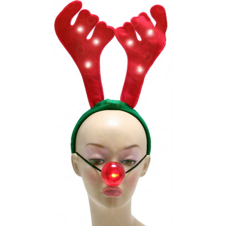 Rudolph Light Up Red Nose Antlers Reindeer Christmas Costume Accessory Kit Set