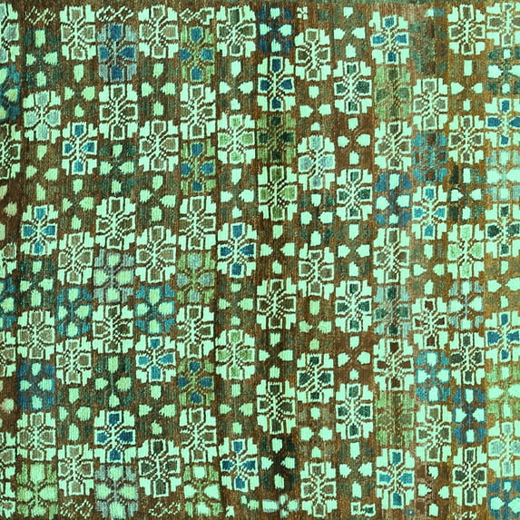 Ahgly Company Indoor Square Abstract Turquoise Blue Contemporary Area Rugs, 8' Square
