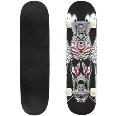samurai head with sadness pale skull drawing sketch black and Outdoor Skateboard Longboards 31"x8" Pro Complete Skate Board Cruiser