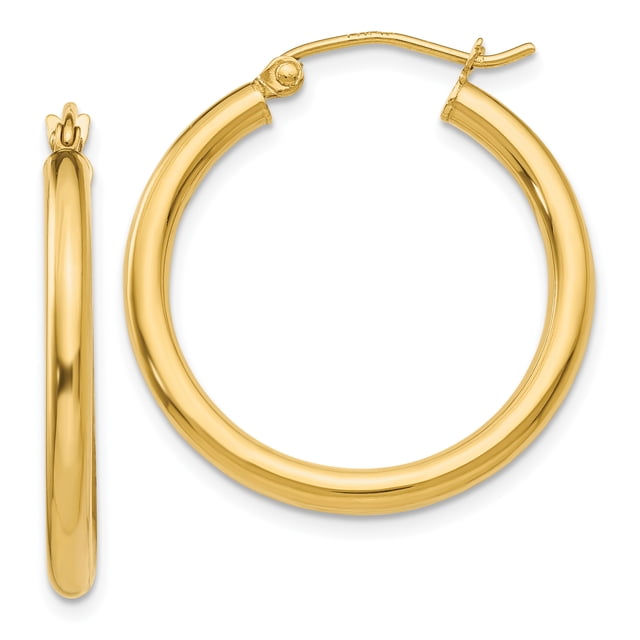 14k Yellow Gold 2.5mm Tube Hoop Earrings Round