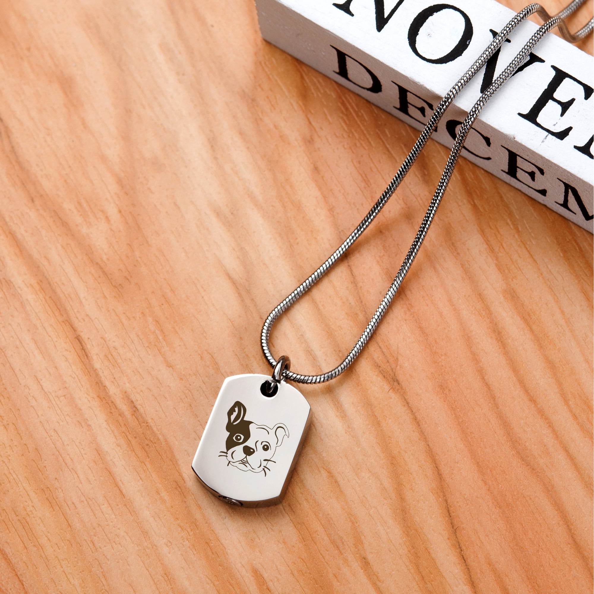 Anavia Old English Bulldog Dog Tag Cremation Necklace, Pet Memorial Necklace, Urn Necklace for Ashes, Cremation Pendant, Pet Cremation Jewelry, Memorial Jewelry for Pets, With Funnel Kit