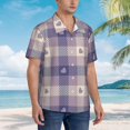 thumbnail image 3 of Pofeuu Heart Check Plaid Print Hawaiian Shirt for Men Sleeves Casual Button Down Summer Beach Dress Shirts T-Shirts,Large, 3 of 7