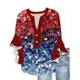 thumbnail image 2 of Womens Patriotic Blouses Red White and Blue Shirts Women Women Patriotic Shirt Red White and Blue T-Shirts for Women Ladies New Lace 3/4 Sleeve V-Neck Button Independence Day Printed Tops, 2 of 5