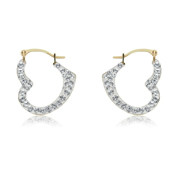 AVORA 10K Yellow Gold White Heart Hoop Earrings