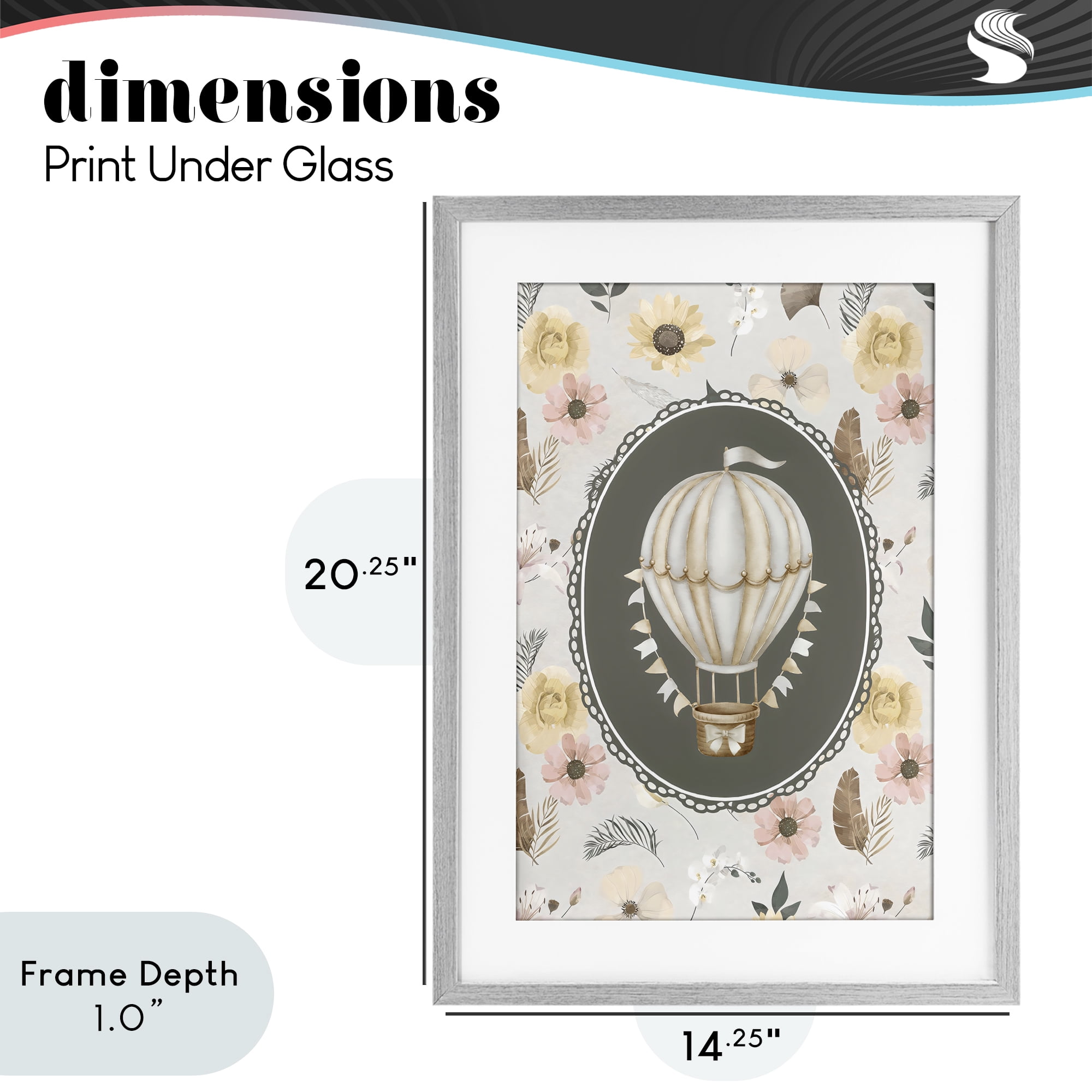 Stupell Industries Sunnyside Balloon over Florals Gray Framed Print Under Glass, design by Ink Drop Loft