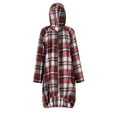thumbnail image 3 of Defitshape Women's Flannel Shirt Jacket Long Full Zip Shacket Hooded Long Sleeve Spring Fall Top Vintage Travel Casual Oversized Baggy Shacket Red Large, 3 of 5