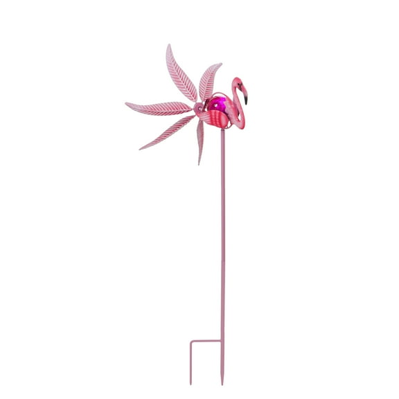 Evergreen 36"H Solar Flamingo Staked Wind Spinner, 13'' x 11'' x 35.8'' inches.