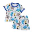 thumbnail image 2 of Toddler Boys Summer Short Outfits Clothes Set Loungewear Kids Print Short Sleeve Cotton T-Shirt Tops and Shorts 2 Piece Crewneck Clothing Set Blue A 5-6 Years, 2 of 5