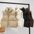 thumbnail image 2 of Winter Women Vest Coat Thickened Padded Zipper Closure Stand-up Collar Sleeveless Waistcoat Solid Color Winproof Heat Retention Outdoor Down Coat, 2 of 8