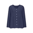 thumbnail image 4 of Women V Neck Long Sleeve Button Down Shirt Loose Casual Top,Navy,2XL, 4 of 5