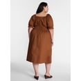 thumbnail image 2 of Terra & Sky Women's Plus Smocked Cotton Midi Dress with Short Puff Sleeves, Sizes- 0X-5X, 2 of 5