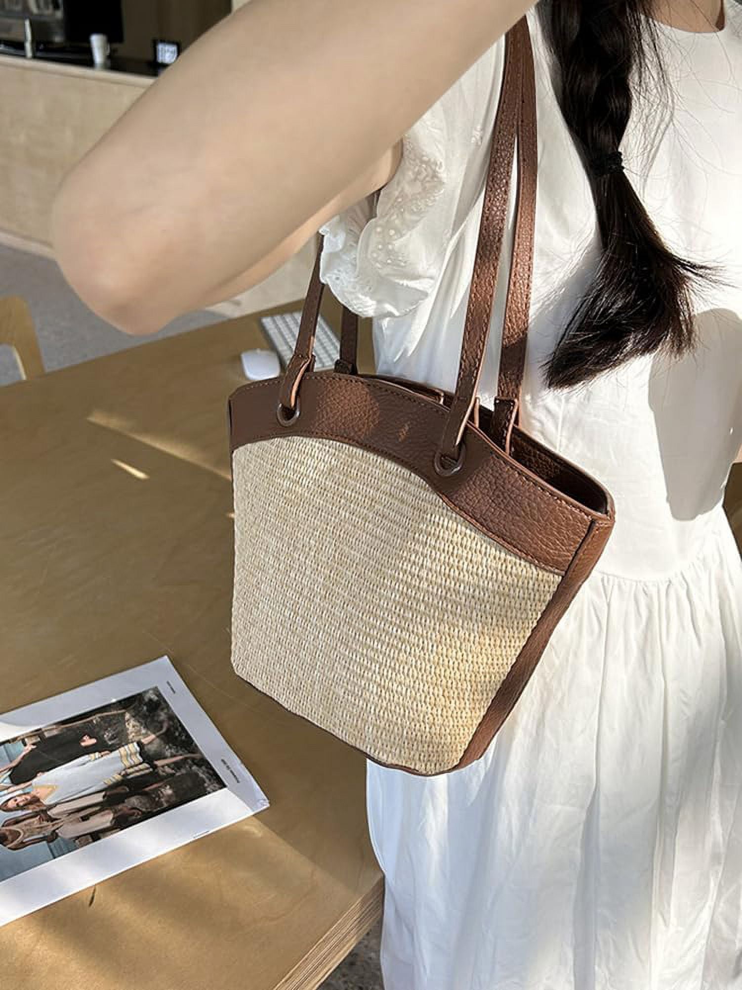 Straw Beach Bags For Women Small Straw Tote Bag Rattan Purse Summer Straw Handmade Bag Raffia Handbag Purse Shoulder Bag