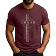 thumbnail image 2 of Men's Crew Neck Short-Sleeve T-Shirt With Crown & Letter Print Casual Daily Wear Soft Breathable Fabric Spring & Summer Basic Tops,Wine,XXL, 2 of 4