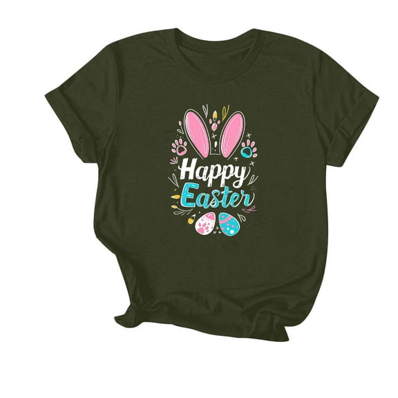 QUNYINEY Easter Women's T-Shirts Short Sleeve Pullover Casual Crew Neck Tops Loose Womens Tops