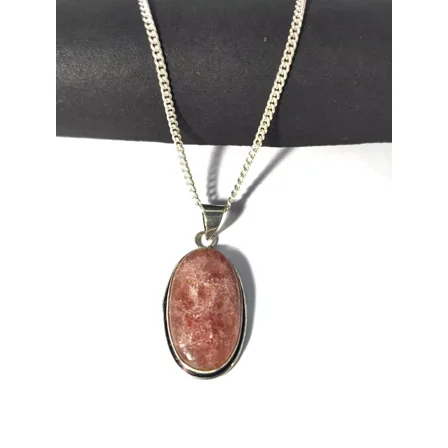 ROYALGEMSTONE Oval Sunstone Pendant Necklace, Sterling Silver Chain, Peach Pink Crystal