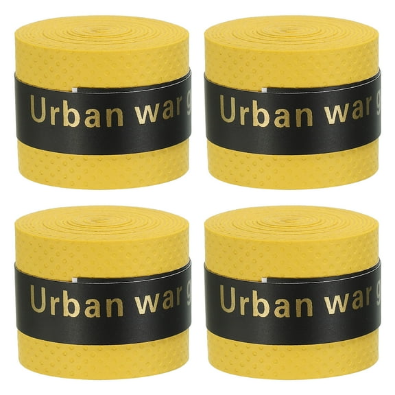 Uxcell 43.3" Round Groove Non-Slip PU Tennis Racket Overgrip Tape Wraps Yellow 4 Pack