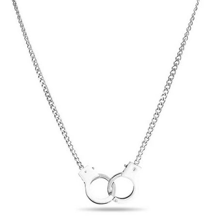 Cuff White Pendant - Working Lock Partners In Crime White Handcuff Pendant Necklace For Women Stainless Steel