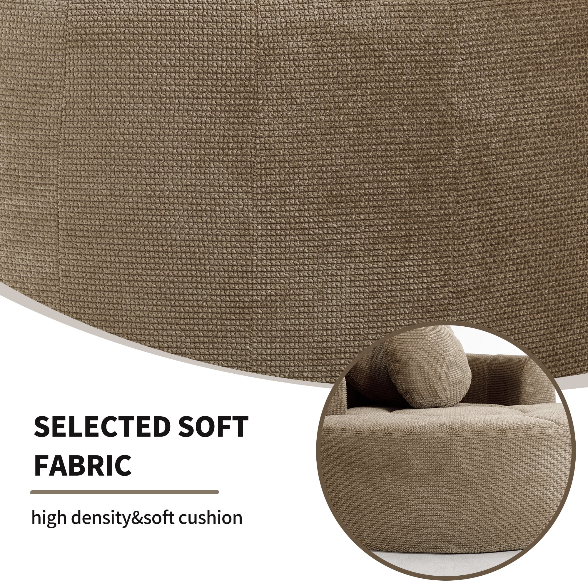 Leumius Oversized Round Chair Lounge Chaise Indoor,Upholstered Round Sofa Bed with Memory Foam,Comfy Cloud Circle Chair with Deep Seat for Living Room Bedroom,No Assembly Required,Brown