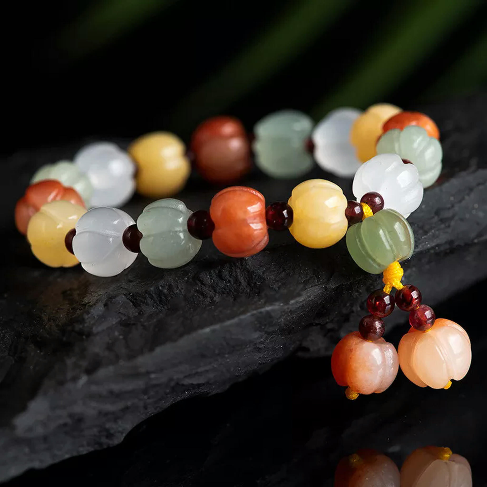 HOOUN Natural Gold Silk Jade Colorful Pumpkin Bracelet Antique Women's Bracelet